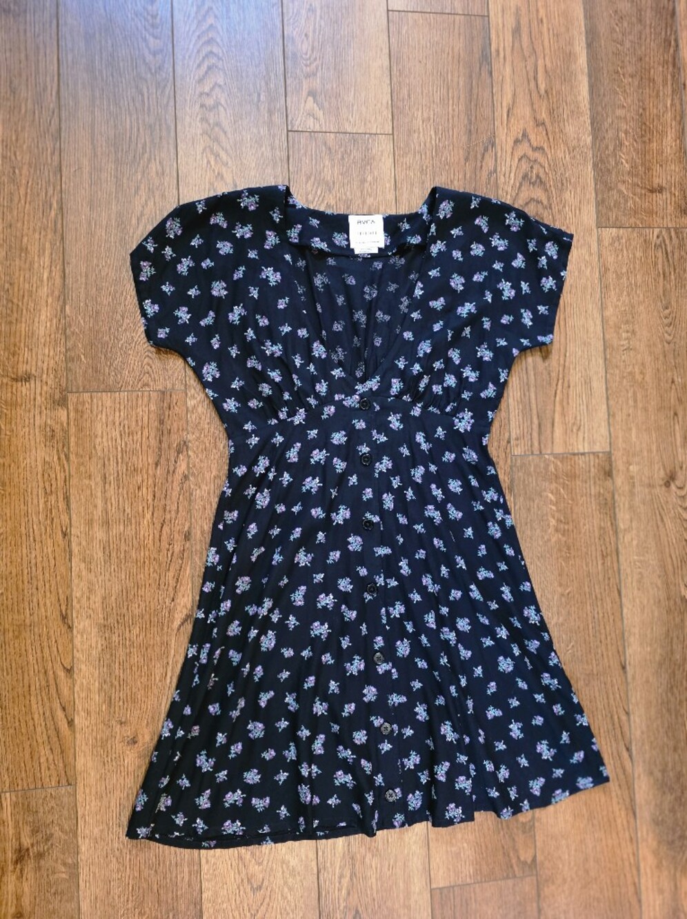 RVCA Black Midi Dress with Purple Floral Print